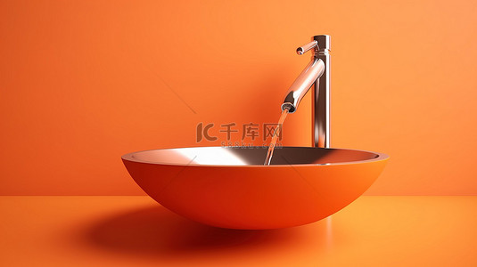 橙色样机背景图片_橙色背景上单色水槽的 3D 渲染