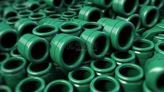 用于饮用水的联锁绿色 PVC 管道的 3D 插图