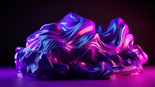 科技激光背景图片_引人注目的紫色 3D 渲染中平滑弯曲形式上充满活力的霓虹灯照明