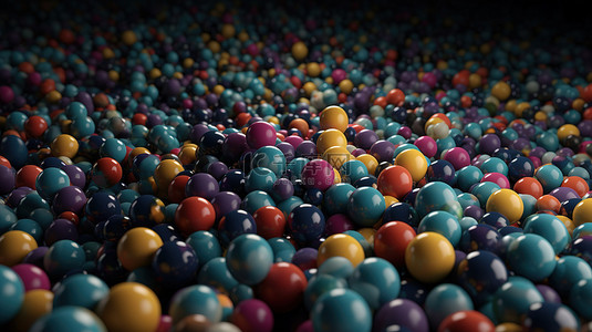 充满活力的 3D 渲染景观平面上具有不同大小和高度的球体阵列