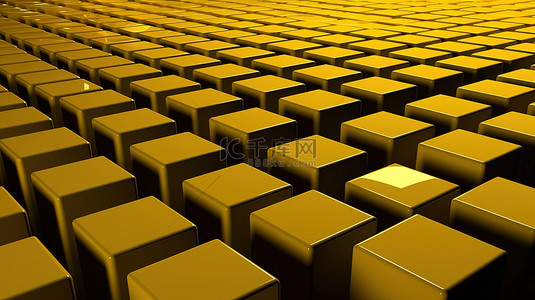 几何方块图案背景图片_3D 插图中带有黄色方块行的单色背景