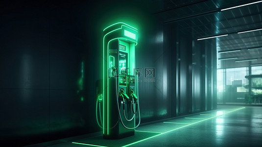 绿色汽车背景图片_电动汽车充电站未来3D渲染的绿色愿景