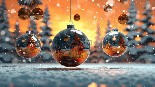 新年新年房子背景图片_3D 渲染插图祝您圣诞快乐，新年繁荣