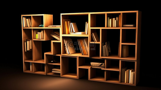 家庭书架背景图片_3D设计的实木书架