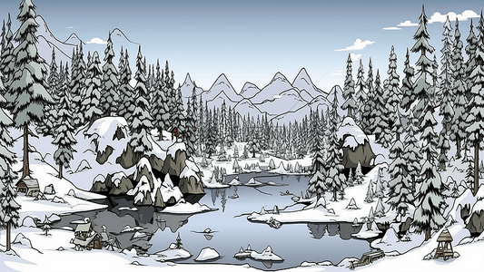 冬天树林风景插画