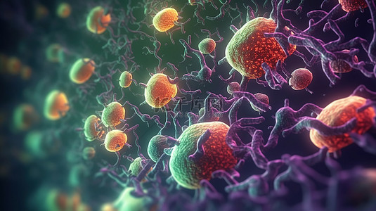 血液背景图片_概念性细菌细胞的 3D 渲染图