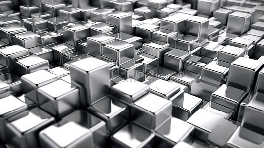 具有未来派氛围 3D 渲染的抽象挤压银色方块