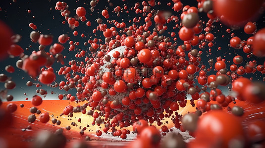 飞行的背景图片_充满活力的红色 3D 抽象混沌球体和虚空中飞行的粒子球