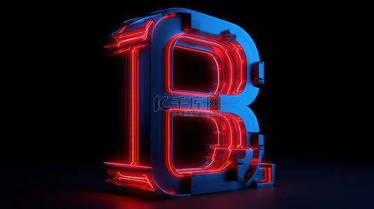 红色r背景图片_明亮的蓝色字母内部，带有 3D 渲染的霓虹红色大写字母 r 照明
