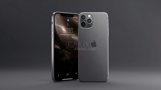 手机场景展示样机背景图片_时尚的灰色智能手机样机 3D 正面和背面视图