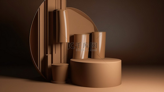布料样机背景图片_用优雅的棕色布料将您的产品展示在 3d 渲染的领奖台上