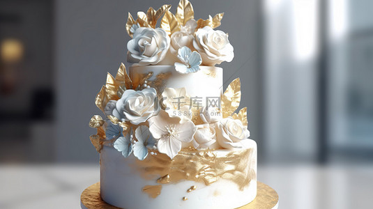 店中店背景图片_3d 渲染中的三层婚礼蛋糕