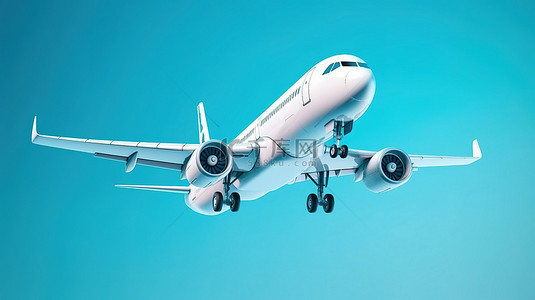 平面旅行背景图片_3d 渲染的飞机飞过蓝墙海报