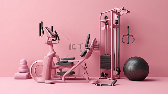 简约粉色家庭健身器材的 3D 渲染