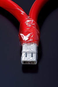 铝箔背景图片_一根用铝箔包裹的红色 Cat 5 以太网电缆