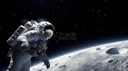 外星空背景背景图片_月球梦境未来派壁纸，以 3D 月球宇航员为特色