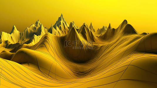 科技激光背景图片_黄线蜿蜒穿过山脉令人惊叹的 3D 插图令人惊叹的背景