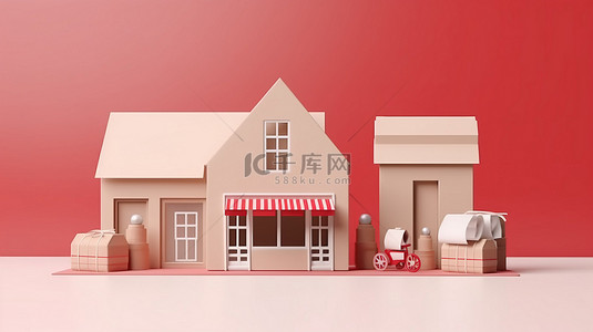 手绘手机购物背景图片_简化的在线商店和送货服务的 3D 插图