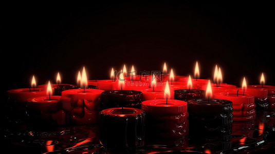 红色精神主题背景图片_深色背景中火红蜡烛的 3d 表示