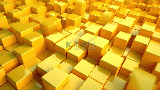 黄色背景多边形背景图片_挤压盒中的小黄色几何多边形抽象图案背景 3D 插图