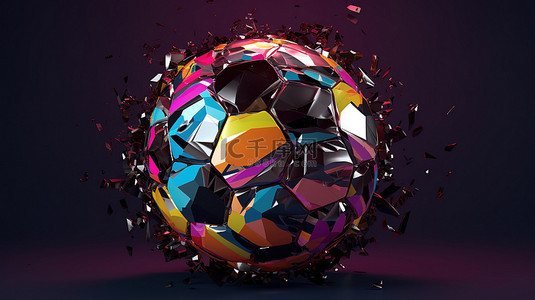 彩虹色分段足球 3D 插图与分割部分