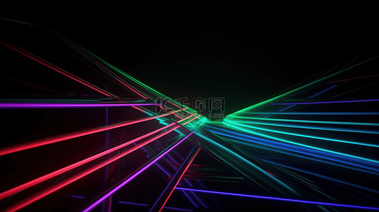 在深色 rgb 霓虹灯中用抽象激光线进行 3d 渲染