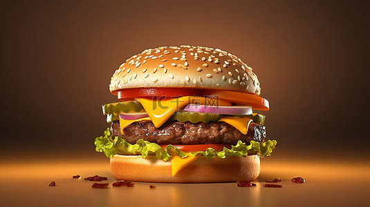 汉堡快餐背景图片_令人垂涎的汉堡的 3d 渲染