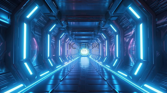 未来科幻世界中的霓虹灯隧道走廊