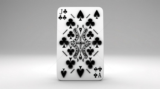 现代黑白设计的俱乐部套装杰克扑克牌标准尺寸，适用于扑克和赌场游戏 3D 渲染图像