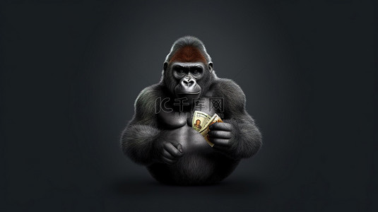 大猩猩背景图片_3d 有幽默感的大猩猩拿着美元