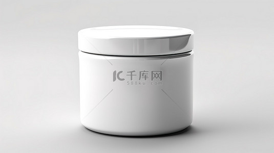 空的白色塑料罐，带有未占用区域，可在 3D 渲染的普通背景上进行定制设计