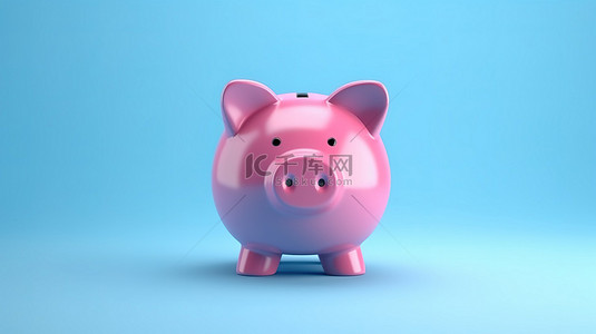 猪的插图背景图片_蓝色背景下 3D 粉色存钱罐的插图