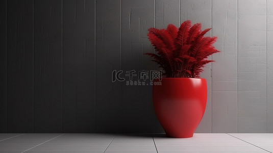 带 3d 渲染墙背景的室内房间的红色花盆