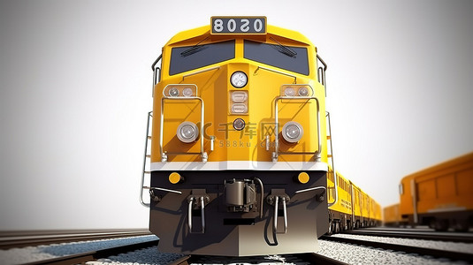 强大的柴油机车的 3D 渲染，具有巨大的功率和强度，可在铁路上牵引重型列车