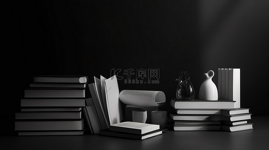 小卡样机背景图片_3D 渲染中的黑白书籍样机