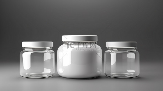 海滨制药背景图片_3d 插图三个不同尺寸的空塑料罐