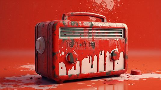 印迹形状的 3D 插图收音机涂成红色