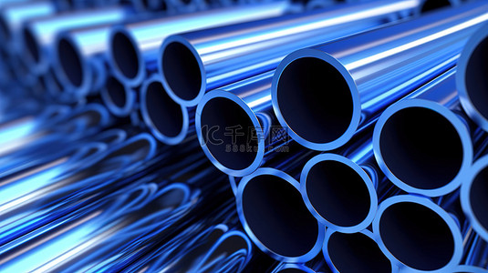 抽象钢和铝管道灰色和蓝色工业管的 3d 设计