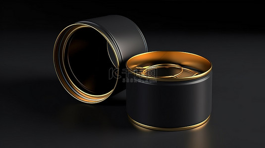 茶包装背景图片_黑暗工作室 3D 渲染金环圆柱形锡罐包装样机