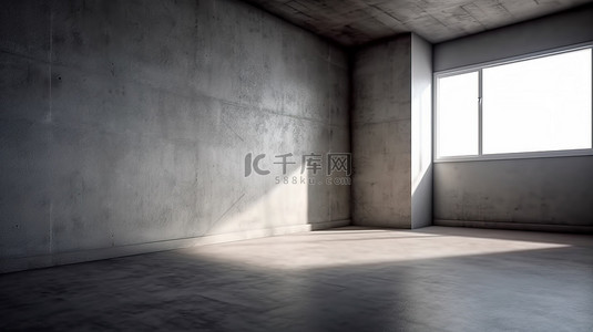 阴暗的墙壁是空白混凝土房间的 3D 渲染