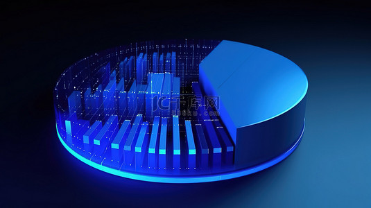 经济分析矢量图背景图片_蓝色背景上蓝色圆形图的 3D 渲染，通过图形界面说明数据分析
