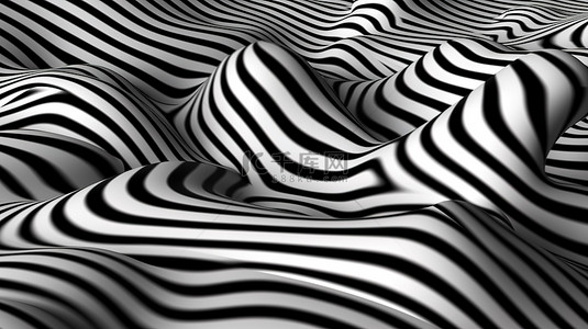 黑图案背景图片_未来派斑马灵感的 3D 抽象线条图案