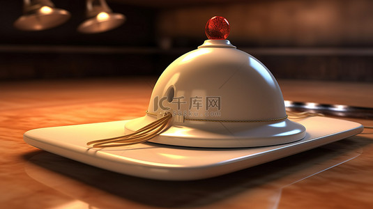数字厨师帽显示在带有铃和电脑鼠标的盘子上
