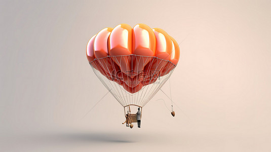 丘比特和心背景图片_心脏和降落伞的孤立 3D 渲染