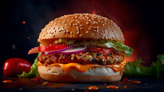 汉堡快餐背景背景图片_食物汉堡美味可口背景