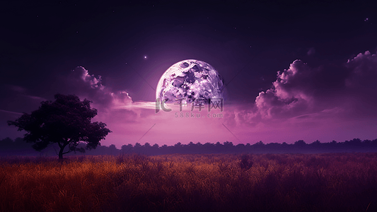 星球紫色背景图片_月亮紫色夜空背景