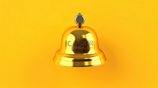 3D 渲染简单的通知铃声，在黄色背景上带有新通知