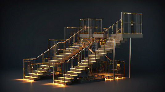 金属楼梯等距 3d 渲染