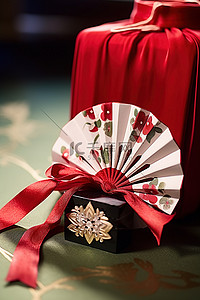 婚礼展背景图片_带着礼物和红丝带的扇子