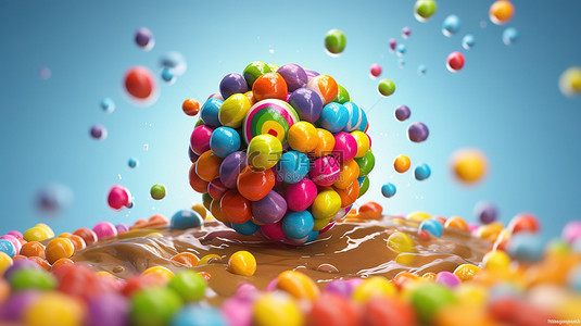 彩虹糖背景图片_彩虹状飞行彩色糖果的 3D 插图